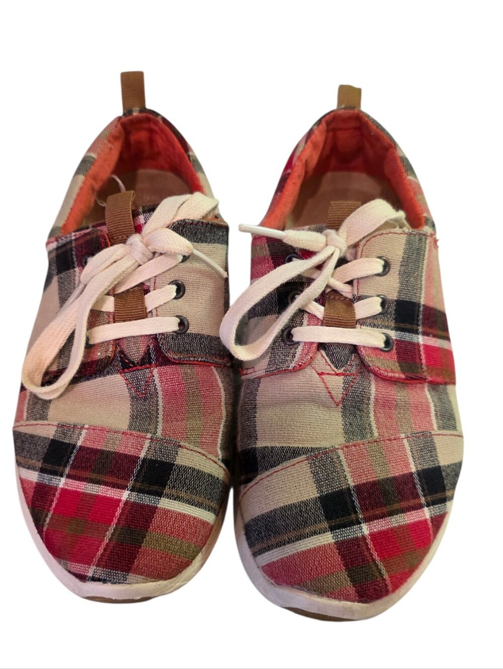 Toms Red Black Beige Plaid Women Size 6 Tennis Shoes